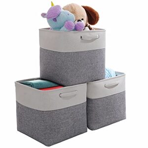 huiru extra large storage baskets 3 pack (13 × 13 × 13 inches) foldable cube storage bins large collapsible organizer baskets with handles for home nursery organization (grey/white)