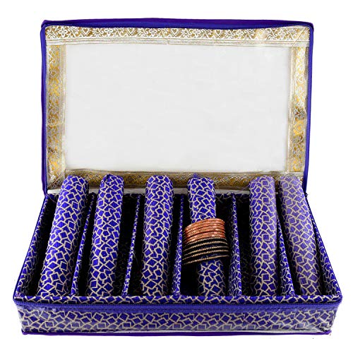 Kuber Industries Square Design Brocade Hardboard Six Rod Bangle Box (Purple) -CTKTC038877