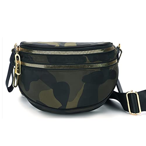 Crossbody Bags for Women Nylon Cross Body Travel Shoulder Handbags Girls Chest Purses Light Sling Backpack-Camo Green