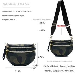 Crossbody Bags for Women Nylon Cross Body Travel Shoulder Handbags Girls Chest Purses Light Sling Backpack-Camo Green