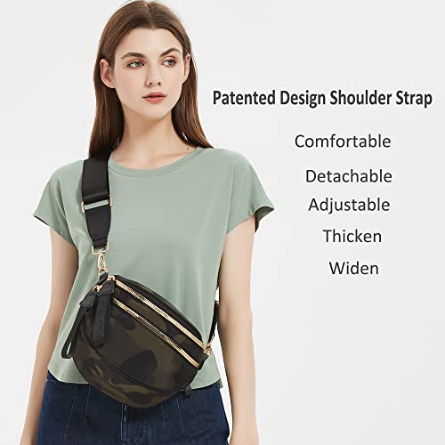 Crossbody Bags for Women Nylon Cross Body Travel Shoulder Handbags Girls Chest Purses Light Sling Backpack-Camo Green