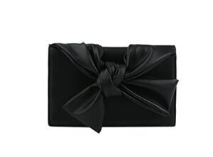 handbag republic evening clutch messenger style with cute bow tie purse vegan pu leather crossbody shoulder bag (l-black)