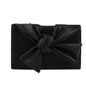 Handbag Republic Evening Clutch Messenger Style With Cute Bow Tie Purse Vegan PU Leather Crossbody Shoulder Bag (L-Black)