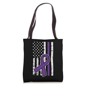 American Flag US Purple Ribbon Lupus Cool Awareness Gifts Tote Bag