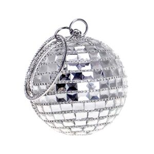 momo mo women wedding clutch-purse round evening-bag diamante crossbody bride glitter shoulder-bag a silver