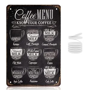 Struck By Design Coffee Menu Sign - 12x8in Coffee Sign w/ 6pcs Double Sided Tape - Easy to Hang Coffee Bar Accessories - Trendy Farmhouse Coffee Bar Sign - Coffee Decor for Kitchen or Coffee Bar Shelf
