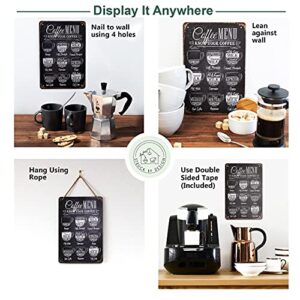 Struck By Design Coffee Menu Sign - 12x8in Coffee Sign w/ 6pcs Double Sided Tape - Easy to Hang Coffee Bar Accessories - Trendy Farmhouse Coffee Bar Sign - Coffee Decor for Kitchen or Coffee Bar Shelf