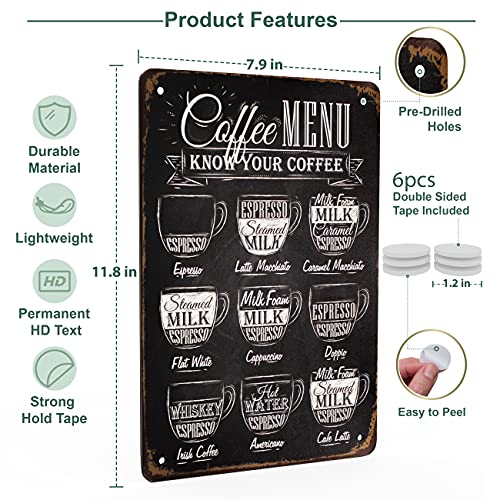 Struck By Design Coffee Menu Sign - 12x8in Coffee Sign w/ 6pcs Double Sided Tape - Easy to Hang Coffee Bar Accessories - Trendy Farmhouse Coffee Bar Sign - Coffee Decor for Kitchen or Coffee Bar Shelf