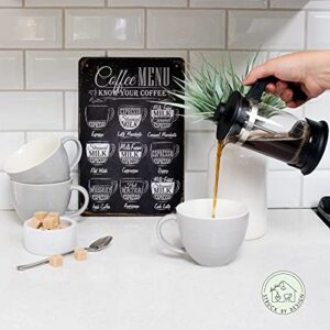 Struck By Design Coffee Menu Sign - 12x8in Coffee Sign w/ 6pcs Double Sided Tape - Easy to Hang Coffee Bar Accessories - Trendy Farmhouse Coffee Bar Sign - Coffee Decor for Kitchen or Coffee Bar Shelf