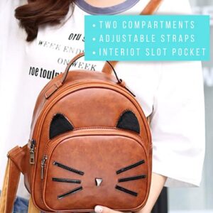 Cat Whiskers Backpack | Small Backpack for Women as Purse + Light Travel (Brown)