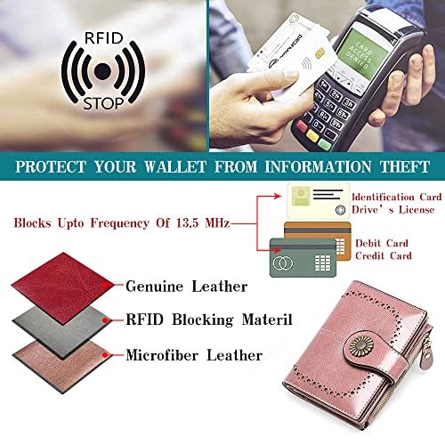 SENDEFN Small Womens Wallet Leather Bifold Card Holder RFID Blocking with Zipper Coin Pocket