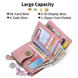 SENDEFN Small Womens Wallet Leather Bifold Card Holder RFID Blocking with Zipper Coin Pocket