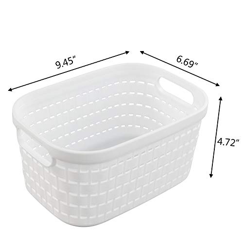 Sosody Plastic Storage Baskets with Handles, Small Weave Storage Baskets, White, 6 Packs