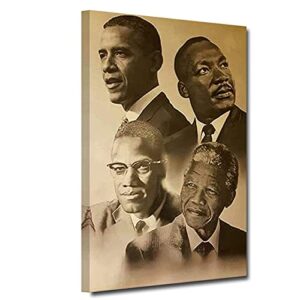 canvas print wall art for malcolm x martin luther king barack obama painting nordic poster for office décor stretched and framed (12″x18″ (30x45cm))