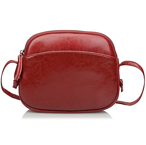 Ainifeel Women's Genuine Leather Lightweight Small Crossbody Bags Dome Wallet Purse Hobo Bags (Small 8'' (W) x 2.75''(D) x 7''(H), Dark red 1069)