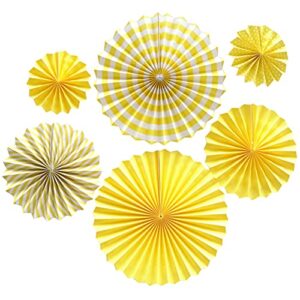 jarcgoer paper fan flowers，6pcs/set paper fans set hanging pinwheels fan diy paper craft for wedding birthday christmas party decoration hanging paper fan flower decoration (yellow)