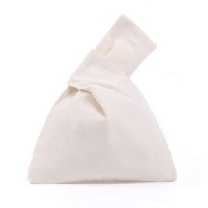 yingkor cotton canvas plain color japanese bag wrist wristlet handbag sleeve knot pouch portable purse tote gift bag pack (collette)