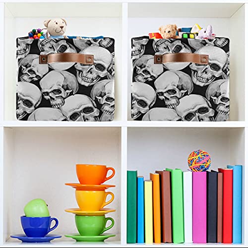 Vintage Abstract Halloween Skulls Storage Bin with Handle Foldable Canvas Storage Basket Box Cube Organizer for Bedroom Home Office Closet Shelve Clothes Toy,1PC