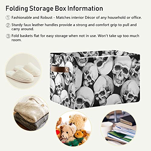 Vintage Abstract Halloween Skulls Storage Bin with Handle Foldable Canvas Storage Basket Box Cube Organizer for Bedroom Home Office Closet Shelve Clothes Toy,1PC