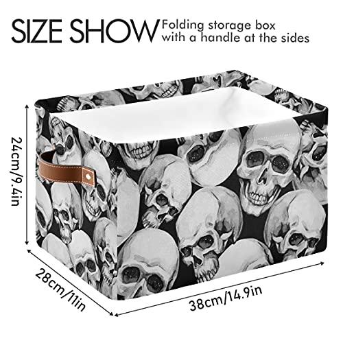 Vintage Abstract Halloween Skulls Storage Bin with Handle Foldable Canvas Storage Basket Box Cube Organizer for Bedroom Home Office Closet Shelve Clothes Toy,1PC