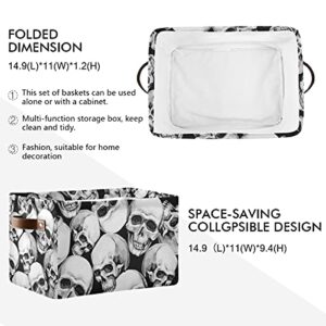 Vintage Abstract Halloween Skulls Storage Bin with Handle Foldable Canvas Storage Basket Box Cube Organizer for Bedroom Home Office Closet Shelve Clothes Toy,1PC