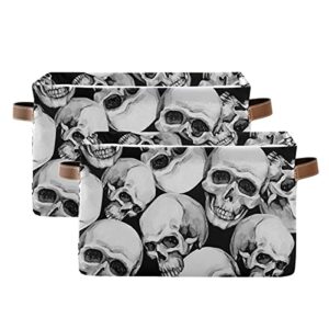 Vintage Abstract Halloween Skulls Storage Bin with Handle Foldable Canvas Storage Basket Box Cube Organizer for Bedroom Home Office Closet Shelve Clothes Toy,1PC