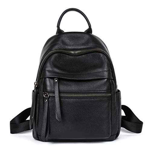 Genuine Leather Backpack Purse for Women Multi-functional Elegant Daypack for ladies (Black)