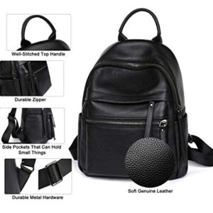 Genuine Leather Backpack Purse for Women Multi-functional Elegant Daypack for ladies (Black)