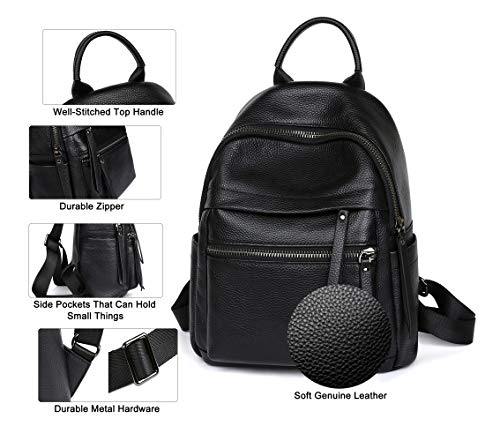 Genuine Leather Backpack Purse for Women Multi-functional Elegant Daypack for ladies (Black)