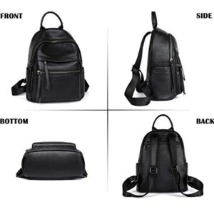 Genuine Leather Backpack Purse for Women Multi-functional Elegant Daypack for ladies (Black)