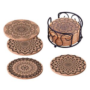 coasters for drinks cork coasters absorbent with holder – (12-piece set) housewarming gifts for new home ,living room decor,apartment decor