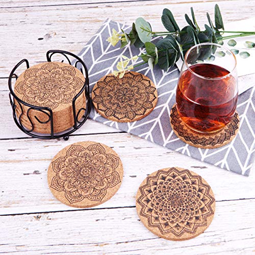 Coasters for Drinks Cork Coasters Absorbent with Holder - (12-Piece Set) Housewarming Gifts for New Home ,Living Room Decor,Apartment Decor