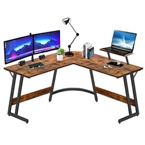 lufeiya l shaped computer desk corner office l-shaped desks for small space home student study bedroom writing table, 51 inch with monitor stand rustic