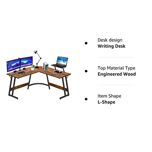 Lufeiya L Shaped Computer Desk Corner Office L-Shaped Desks for Small Space Home Student Study Bedroom Writing Table, 51 Inch with Monitor Stand Rustic