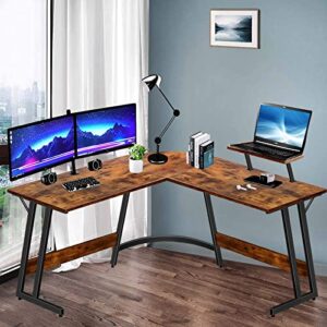 Lufeiya L Shaped Computer Desk Corner Office L-Shaped Desks for Small Space Home Student Study Bedroom Writing Table, 51 Inch with Monitor Stand Rustic