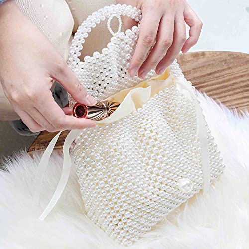 Grandxii Pearl Purse Tote Handbag Beaded Bag Evening Party Shoulder Bag For Women With Pearl