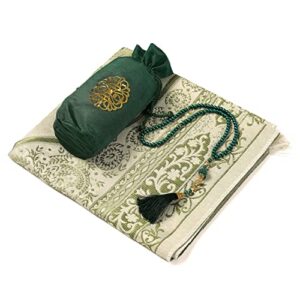 saqenza prayer rug – muslim prayer rug – prayer mat travel bag and prayer beads – muslim gifts for men, women and kids( green )