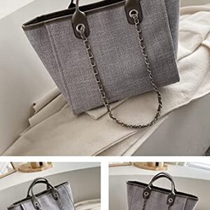 XACKWUERO Women Fashion Classic Canvas Bag Shoulder Handbag Tote Shopper Bag with Chain Shoulder Strap (A Grey)