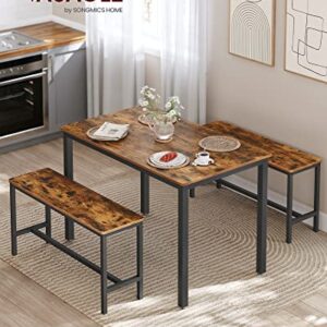 VASAGLE Dining Table Set, Bar Table with 2 Dining Benches, Kitchen Table Counter with Chairs, Industrial for Kitchen Breakfast Table, Living Room, Party Room, Rustic Brown and Black UKDT070B01