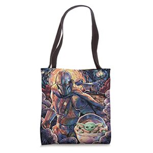 star wars: the mandalorian & the child starry night style tote bag