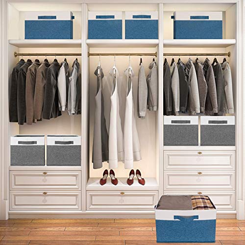 GhvyenntteS Storage Bins [3-Pack] Large Foldable Storage Baskets for Shelves, Sturdy Fabric Cube Storage Boxes with 3 Handles for Closet Nursery Cabinet Living Room (Grey, 15" x 11" x 9.6")