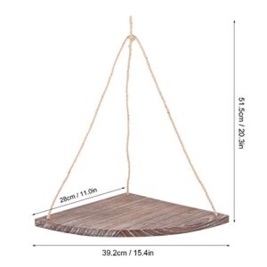 Ymiko Wall Hanging Wooden Display Corner Shelf Fan‑Shaped Floating Shelves Storage Rack with Hemp Rope for Home Decoration Photo Display (Antique)