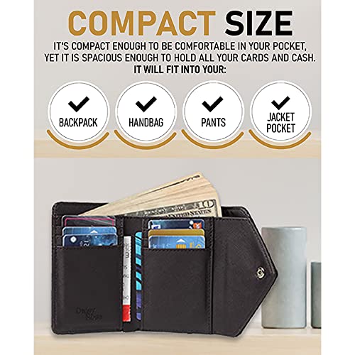 Daisy Rose Trifold Wallet for Women – Multi-Card Organizer with RFID-Blocking Clutch for Women, PU Vegan Leather – Leopard