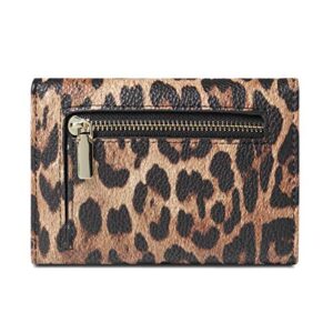 Daisy Rose Trifold Wallet for Women – Multi-Card Organizer with RFID-Blocking Clutch for Women, PU Vegan Leather – Leopard