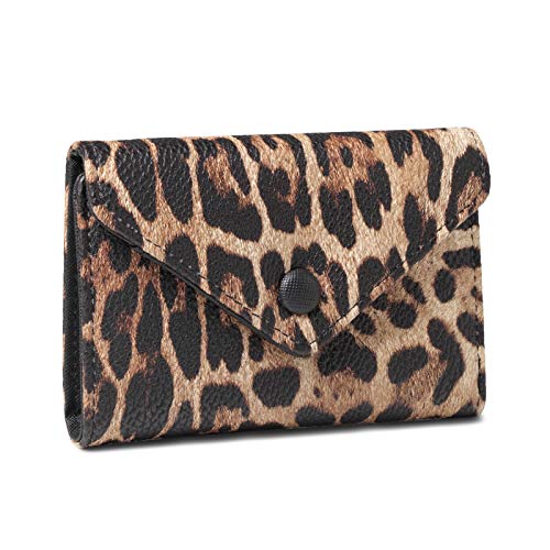 Daisy Rose Trifold Wallet for Women – Multi-Card Organizer with RFID-Blocking Clutch for Women, PU Vegan Leather – Leopard