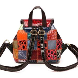 Segater Fashion Women Multicolor Backpack Genuine Leather Colorful Patchwork Shoulder Bag Bohemian Style Handbag