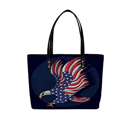 Leather Tote Bag for Women Patriotic Flying Eagle Waterproof Shoulder Bag Big Capacity PU Leather Handbag Large Purse for School Work Gift Shopping