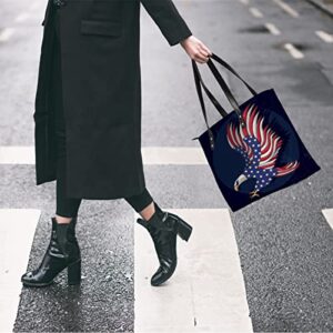 Leather Tote Bag for Women Patriotic Flying Eagle Waterproof Shoulder Bag Big Capacity PU Leather Handbag Large Purse for School Work Gift Shopping