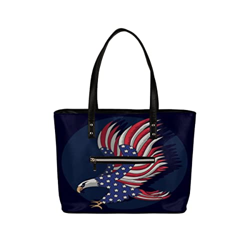 Leather Tote Bag for Women Patriotic Flying Eagle Waterproof Shoulder Bag Big Capacity PU Leather Handbag Large Purse for School Work Gift Shopping