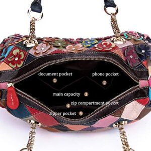 Segater® Women’s Multicolor Floral Boston Bag Genuine Leather Hobo Purses Colorful 3D Splicing Shoulder Bag Ladies Crossbody Bags